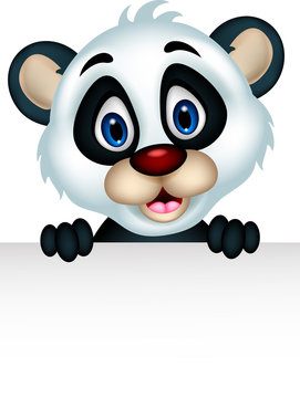 cute panda cartoon posing with blank sign