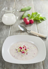 Milk soup with radish and cucumber