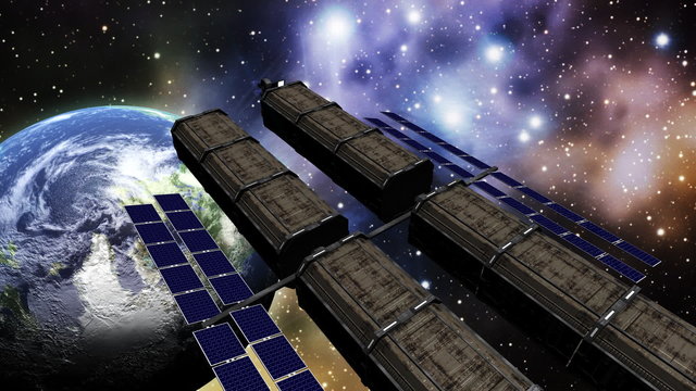 Animation of a space station in outer space