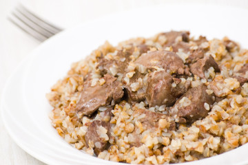 Buckwheat porridge with chicken liver