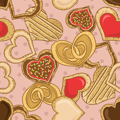 Seamless pattern of heart shape cookies