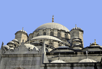 Fototapeta na wymiar Domes of New Mosque (Yeni Cami Mosque) in Turkey .