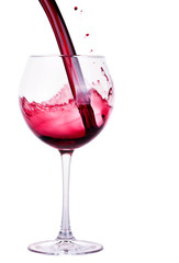 Splash red wine against a white background