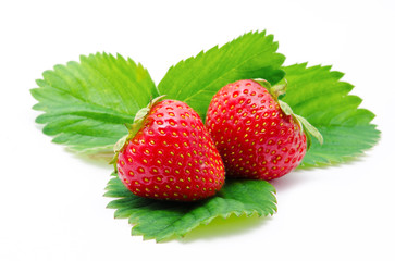 Red strawberry whith leaf isolated