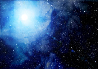 Space background with bright star.