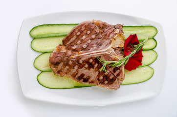 T-bone on cucumber bed