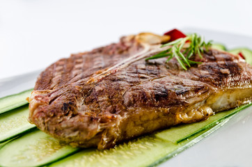 T-bone on cucumber bed