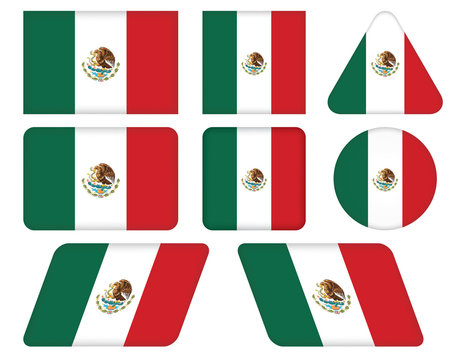 set of buttons with flag of Mexico