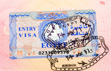 Egyptian visa stamp in the passport