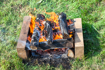 Campfire for cooking barbecue outdoors