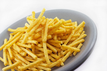 French fries in a dish gray