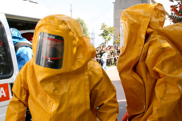man in  chemical suit