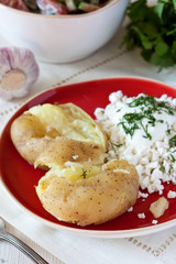 Young potatoes and cottage cheese