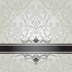 Luxury silver floral wallpaper pattern with black border