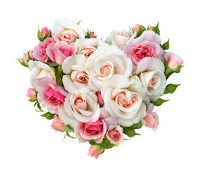 Naklejka premium Kształt serca kwiaty róże na białym tle.