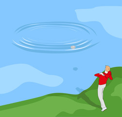 Boy throwing stones into the water