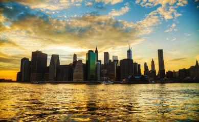 New York City cityscape at sunset