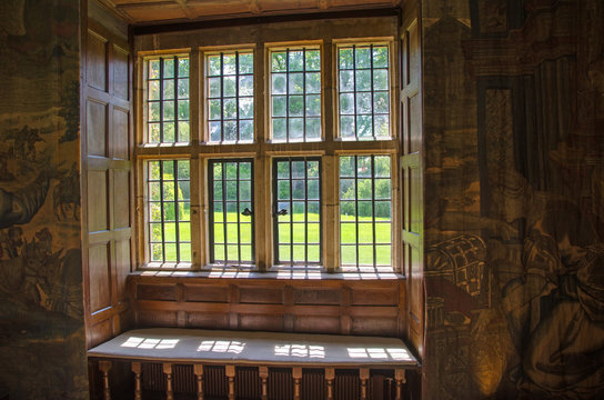 View through stone mullion window, England
