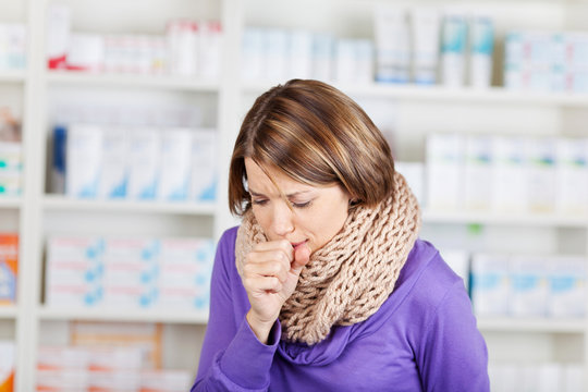 Sick woman in the pharmacy