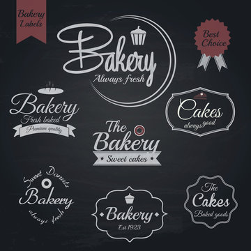 Set of retro bakery labels, Chalk typography design. Vector