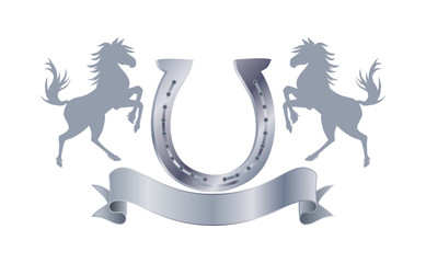 Reitabzeichen mit Hufeisen in Silber