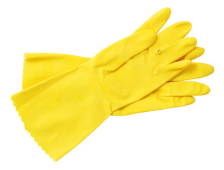 Yellow rubber gloves isolated on white