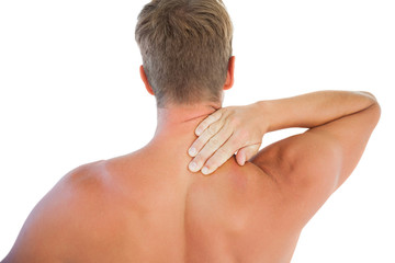 Naklejka premium Muscled man having a neck ache