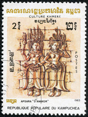 stamp printed in the Cambodia, depicts Apsara, Angkor