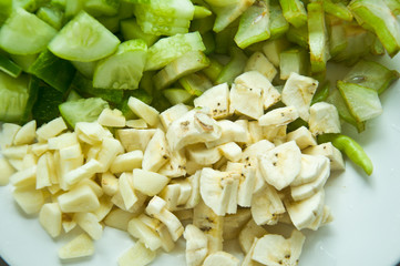 ingredient Fresh vegetables  slice - star apple, cucumber, and g