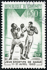 stamp printed in Dahomey (now Republic of Benin), shows boxer