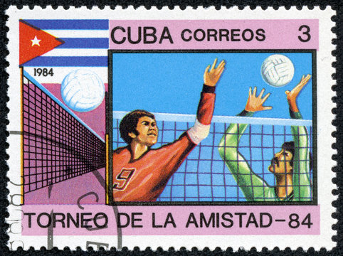 stamp printed in CUBA shows volleyball
