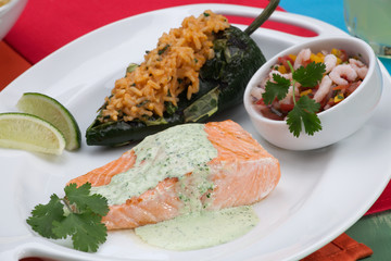 Grilled Salmon With Cilantro - Jalapeno Creme