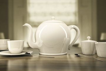 teapot and teacups