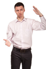 Young man shows the big size