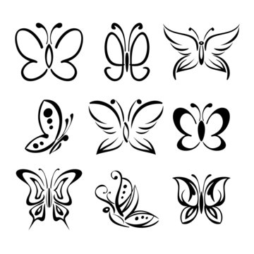 Set of butterfly silhouettes vector llustration