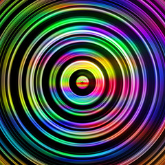 Multicolored circles on black.