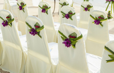 Wedding ceremony on the beach .