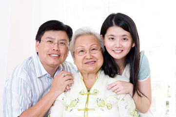 Fototapeta premium Asian senior woman and her children