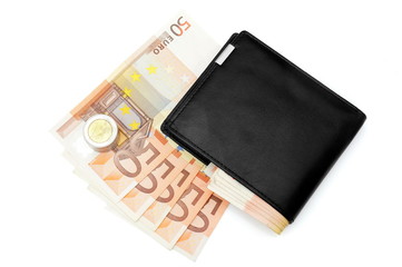 wallet and 50 euro banknotes