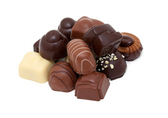 chocolate candies over white