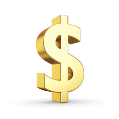 Golden currency symbol isolated on white with clipping path