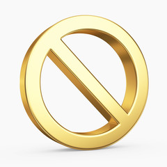 Golden stop symbol isolated with clipping path on white