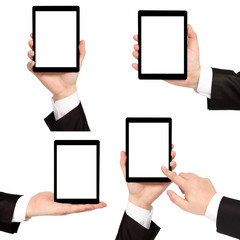 isolated businessman hand holding tablet computer