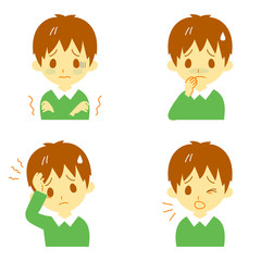 病気の兆候01　悪寒、吐き気、頭痛、咳　男の子