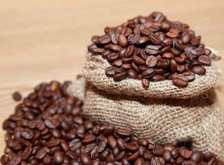 coffee beans in a burlap bag