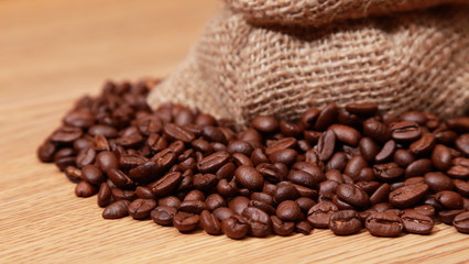 coffee beans in a burlap bag