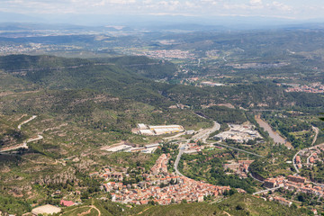 Aerial view at small Spanish village near Montserrat in Cataloni