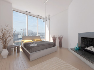 modern design bedroom with cityscape view