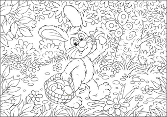 Rabbit carrying his basket with mushrooms