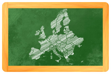 Europa mit ländern als Zeichnung an einer Tafel